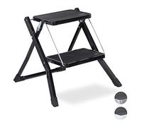Relaxdays Scala Pieghevole, 2 Gradini, Salvaspazio, Antiscivolo, Ferro, HLP 45x50x50 cm, Nero