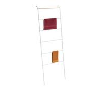Relaxdays Scala Porta Asciugamani da Bagno e Camera, Scaletta 6 Pioli Portasciugamani, Acciaio, 160,5x55,5x10 cm, Bianco, 90% 10% Ferro