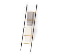 Relaxdays Scala Porta Asciugamani da Bagno e Camera, Scaletta a 5 Pioli Portasciugamani, bambù, Ferro, 164x45x2 cm, Nero