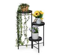 Relaxdays Scaffale Portapiante a 3 Ripiani in Acciaio, Scala Portafiori, Supporto Vasi di Piante, HLP: 65x44x44 cm, Nero, Plastica