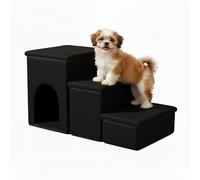 Relaxdays Scaletta per Cane Pieghevole 3 gradini con Cuccia e vano portaoggetti 43x75x33 cm Nero