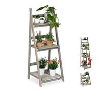 relaxdays Scaletta per Piante, a Livelli, Pieghevole, Scaffale con 3 Ripiani a Scala, HLP 108x41x40 cm, in Legno, Grigio