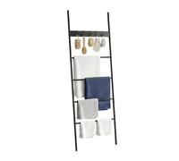 Relaxdays Scaletta portasciugamani nera, 4 pioli, 5 ganci, bagno & camera | AxL: 177x60 cm, MDF & metallo