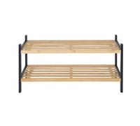 Relaxdays Scarpiera a 2 Ripiani per Scarpe, Scaffale Portascarpe da Ingresso, 33x70x26 cm, bambù e Legno, Naturale Nero