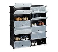 Relaxdays Scarpiera Armadio, 108x94x37 cm, Portascarpe 12 Scomparti, Scaffale Sistema a Incastro, Plastica, Nero