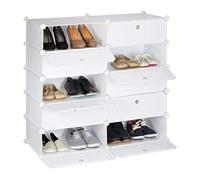 Relaxdays Scarpiera Armadio, HxLxP 90x94x37 cm, Portascarpe 10 Scomparti, Scaffale Sistema a Incastro, Plastica, Bianco