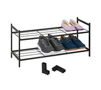 Relaxdays Scarpiera Bassa in Metallo, Porta 6 Paia di Scarpe Impilabile, 2 Ripiani, a Vista, HLP: 33,5x70x26 cm, Nero