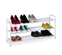 Relaxdays Scarpiera a 3 Ripiani, Scaffale Slim HxLxP: 48 x 100 x 25,5 cm, Portascarpe Salvaspazio per 12 Paia di Scarpe, Acciaio, 48x100x25,5 cm