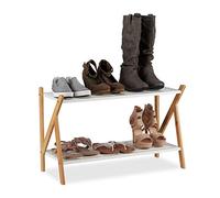 Relaxdays Scarpiera con 2 Ripiani per 6 Paia di Scarpe, in bambù e MDF HxLxP: 45x71x32 cm, Bianco/Legno Naturale, Pannelli, 45.00 x 71.00 x 32.00 cm