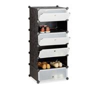 Relaxdays 10021962_46 Scarpiera Armadio in Plastica, a Incastro, Chiuso, 6 Scomparti, HxLxP: 107 x 49 x 37 cm, Nero