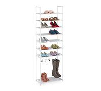 Relaxdays Scarpiera con 8 Ripiani, Scaffale Portascarpe ad Incastro, per 16 Paia di Scarpe 4 Ganci per Stivali, Bianco, Tessuto Non Tessuto, 186 x 60 x 30 cm