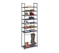 Relaxdays Scarpiera con 8 Ripiani, Scaffale Portascarpe ad Incastro, per 16 Paia di Scarpe 4 Ganci per Stivali, Nero, Tessuto Non Tessuto, 186 x 60 x 30 cm