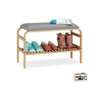Relaxdays Scarpiera da Ingresso, con Panca Imbottita, 3 Paia, Guardaroba, Camera, Porta Scarpe, 46x69x30 cm, Naturale