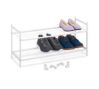 Relaxdays Scarpiera da Ingresso, 2 Ripiani in Acciaio, 6 Scarpe, Scaffale Portascarpe Impilabile, 33,5x70x26 cm, Bianco, Plastica