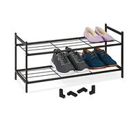Relaxdays Scarpiera da Ingresso, 2 Ripiani in Acciaio, 6 Scarpe, Scaffale Portascarpe Impilabile, 33,5x70x26 cm, Nero, Plastica