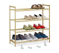 Relaxdays Scarpiera da ingresso, 4 Ripiani in Acciaio, 12 Scarpe, Scaffale Portascarpe Impilabile, 70x70x26 cm, Dorato