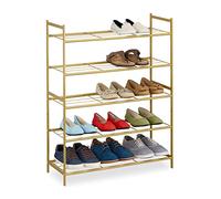 Relaxdays Scarpiera da ingresso, 5 Ripiani in Acciaio, 15 Scarpe, Scaffale Portascarpe Impilabile, 90x70x26 cm, Dorato