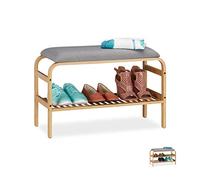 Relaxdays Scarpiera da Ingresso, con Panca Imbottita, 3 Paia, Guardaroba, Camera, Porta Scarpe, 46x69x30 cm, Naturale