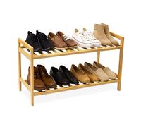 Scarpiera Relaxdays, HxLxP: 40 x 69 x 27 cm, bambù, 2 Ripiani, per 6 Paia di Scarpe, scarpiera impilabile, Naturale