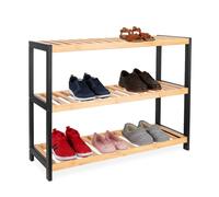 Scarpiera Relaxdays, HxLxP: 55 x 70 x 26 cm, bambù, 3 Ripiani, 9 Paia di Scarpe, stendi-Scarpe, Naturale/Nero