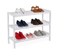 Scarpiera Relaxdays, H x L x P: 55 x 70 x 26 cm, bambù, 3 Ripiani, per 9 Paia di Scarpe, scarpaio, Bianco