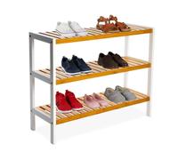Scaffale per Scarpe Relaxdays, HxLxP: 55 x 70 x 26 cm, bambù, 3 Ripiani, 9 Paia di Scarpe, Naturale/Bianco