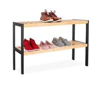 Scarpiere Relaxdays, HxLxP: 33 x 70 x 26 cm, bambù, 2 Ripiani, 6 Paia di Scarpe, scarpiere a griglia, Naturale/Nero