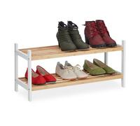 relaxdays Scarpiera in bambù e Legno di Betulla, a 2 Ripiani, Organizer per 6 Paia di Scarpe, Bianco/Naturale, Marrone, 1 pz