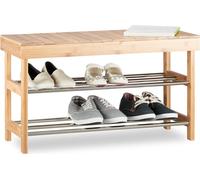 Relaxdays 10021566 Panca Scarpiera con Scomparto Interno, Bambù, Panchetta Porta-Scarpe, 6 Paia, HxLxP: 43x74x30 cm, Marrone