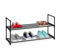 Relaxdays Scarpiera in Metallo da 2 Fino a 4 Ripiani, Sistema ad Incastro, Acciaio e Plastica, 45x90,5x30,5 cm, Nero, 1 pz