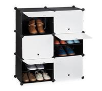 Relaxdays Scarpiera in Plastica, 12 Scomparti Chiusi, Ante, Scaffale Porta Scarpe, Componibile, 95x85x32 cm, Bianco/Nero, Ferro, 1 pz