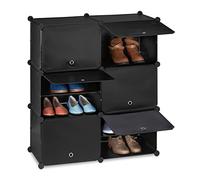 Relaxdays Scarpiera in Plastica, 12 Scomparti Chiusi con Ante, Scaffale Porta Scarpe, HxLxP: 95 x 85 x 31,5 cm, Nero, 1 pz