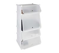 Relaxdays Scarpiera in Plastica, 4 Scomparti Chiusi, 91x49x36,5 cm, Scaffale 8 Paia di Scarpe, Componibile, Bianco