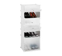 Relaxdays Scarpiera in Plastica, 6 Scomparti Chiusi, 52 x 37 x 9cm, Scaffale 12 Paia di Scarpe, Componibile, Bianco