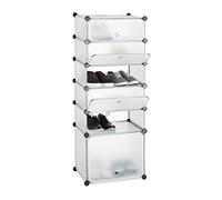 Relaxdays Scarpiera in Plastica, 6 Scomparti Chiusi, 52 x 37 x 9cm, Scaffale 12 Paia di Scarpe, Componibile, Trasparente