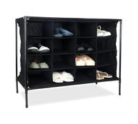 Relaxdays Scarpiera in Stoffa da Campeggio, 16 Scomparti Porta Scarpe, Impilabile, Sistema a Incastro, 65x84x36 cm, Nero, 70% Poliestere 30% Ferro, 65 x 84 x 36 cm