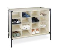 Relaxdays Scarpiera in Stoffa da Campeggio, 16 Scomparti Porta Scarpe, Impilabile, Sistema Incastro, 65x84x36 cm, Beige, 30% Ferro 70% Poliestere, 65 x 84 x 36 cm