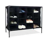 Relaxdays Scarpiera in Stoffa da Campeggio, 16 Scomparti Porta Scarpe, Impilabile, Sistema a Incastro, 65x84x36 cm, Nero, 10% plastica 60% Poliestere 30% Ferro, 65 x 84 x 36 cm