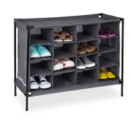 Relaxdays Scarpiera in Stoffa, Campeggio, 16 Scomparti Porta Scarpe, Impilabile, Sistema a Incastro, 65x84x37 cm, Grigio, Poliestere