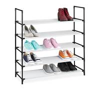 Relaxdays Scarpiera in TNT con Sistema ad Incastro, a 5 Livelli, per 20 Paia di Scarpe, HLP 90,5x87,5x30 cm, Bianco, Alluminio, 1 pz, 5 unità