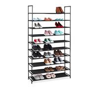 Relaxdays Scarpiera in TNT Sistema ad Incastro, a 10 Livelli, per 50 Paia di Scarpe, HLP 5 x 176 x 28 cm, Nero, Acciaio, 1 pz