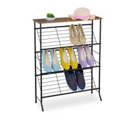 Relaxdays Scarpiera a Ripiani per 9 Paia di Scarpe, Scaffale Portascarpe Salvaspazio Ingresso, HLP 89,5x60x23,5 cm, Nero, Fibra di Legno, Ferro