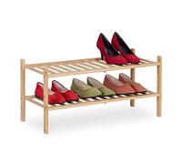 Relaxdays Scarpiera Ingresso, 2 Ripiani per 6 Paia di Scarpe, Portascarpe Salvaspazio, 32 x 68,5 x 28 cm Naturale, bambù