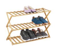 Relaxdays Scarpiera da Ingresso, 3 Ripiani, Porta 9 Paia di Scarpe, Pieghevole, in bambù, HLP: 46x67x26 cm, Naturale, 1 pz