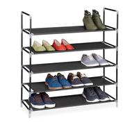 Relaxdays Scarpiera Salvaspazio XL, con Rivestimento in Tessuto Non Tessuto, 5 Ripiani per 20 Paia di Scarpe, Nero, Acciaio