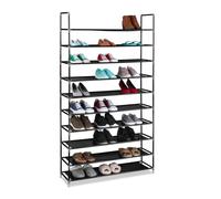 Relaxdays Scarpiera Salvaspazio XXL, con Rivestimento in Tessuto Non Tessuto, 10 Ripiani per 50 Paia di Scarpe, Nero, Metallo