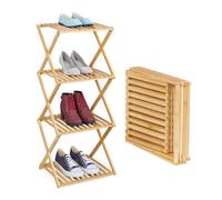 Relaxdays Scarpiera Pieghevole per 4 Paia di Scarpe, Portascarpe Salvaspazio Ingresso, HLP 86x40x34 cm, bambù, Naturale