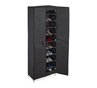 Relaxdays Scarpiera Salvaspazio, 10 Ripiani, 30 Scarpe, Rivestimento Tessuto, Anta Magnetica 168x61x31,5 cm, Antracite, Ferro, 1 pz