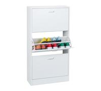 Relaxdays Scarpiera Salvaspazio, Armadietto Porta Scarpe, 113x60x24 cm, 18 Paia, Portascarpe a Ribalta Ingresso, Bianco, Plastica, Fibra di Legno, Alluminio