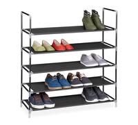 Relaxdays Scarpiera Salvaspazio XL, con Rivestimento in Tessuto Non Tessuto, 5 Ripiani per 20 Paia di Scarpe, Nero, Acciaio